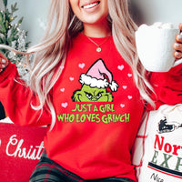 Just a girl who loves aGrinch Crewneck Sweatshirt | Christmas Green Crewneck Sweatshirt