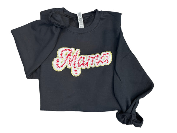 Mama Baseball Chenille Patch Sweatshirt | Baseball Season Sweatshirt