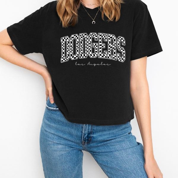 Dodgers Baseball checker Crop Tee