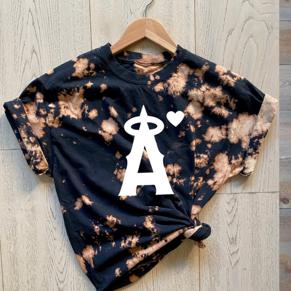 Angels Baseball Bleached Dyed Tee | Baseball Bleached Dye | Bleached Baseball Shirt