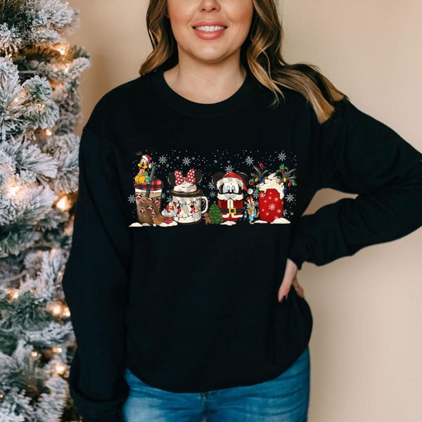 Disney Coffee Christmas Sweatshirt | Christmas Sweatshirt | Mickey and Minnie Coffee Crewneck