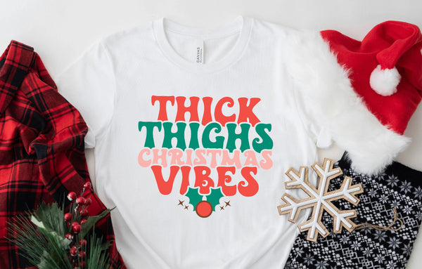 Thick Thighs & Christmas Vibes Tee  | Christmas Starbucks Unisex Tee | Christmas Disney Coffee Shirt